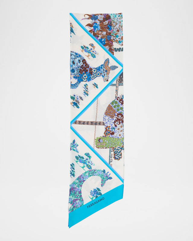 Floral Animal-Print Silk Scarf
